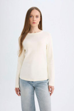 Туника-футболка с длинными рукавами и длинными рукавами в рубчик обычного кроя