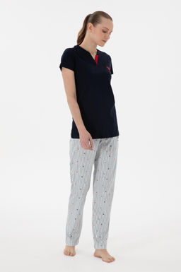 Kad_n Lacivert Pijama Tak_m_ Sepette S_rpriz _ndirim