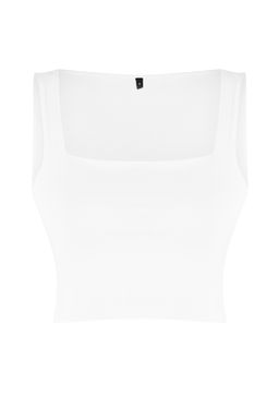 Beyaz Duz Slim Kare Yaka Super Crop Orme Atlet TWOSS24AL00031