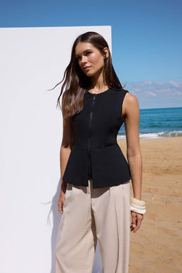 Sustainable Siyah Fermuarl? Peplum Dokuma Yelek TWOAW26YE00053 - Trendyolmilla фото 2