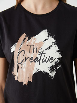 Bisiklet Yaka Bask?l? Kad?n Ti??rt