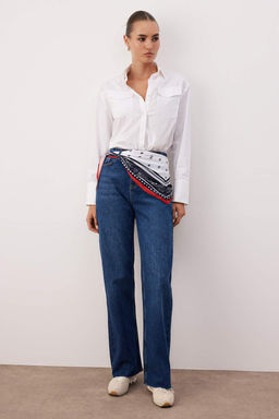 Koyu Mavi Yuksek Bel Wide Leg Jeans TWOAW26JE00286 - Trendyolmilla фото 2