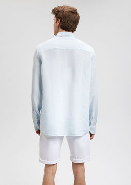 Keten Kar?s?ml? Mavi Gomlek  фото 4