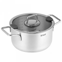 Кастрюля из нержавеющей стали "Сascade" 3л, д20см, h10,5-15см, s0,6мм, дно д18,5см, s2,9мм, стеклянная крышка со стальным ободом и сливом, пароотовод, капсулированное дно, полировка внешняя - матовая, внутренняя - матовая, ручки из нержавеющей стали