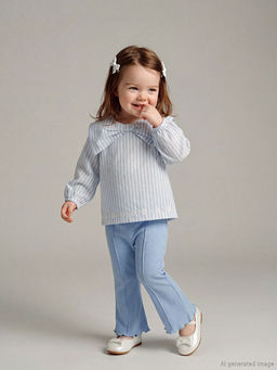 Fiyonk Yaka Detayl? ?izgili K?z Bebek Bluz ve Tayt