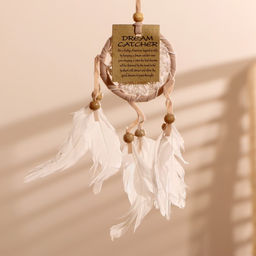 Ловец снов «Спокойствие», 6×0.5×20 см, бежевый, белые перья
