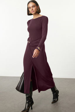 TRENDYOLMILLA Siyah Aksesuar Detayl? Fitted/Vucuda Otura Maxi Esnek Orme Elbise TWOAW25EL00462