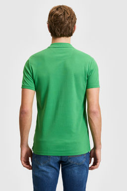 Erkek Slim Fit Polo Yaka Ye_il Basic Ti__rt