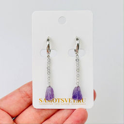 Серьги длинные из Лабрадора и Аметиста