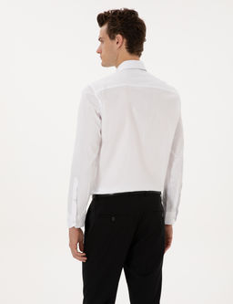 Beyaz %100 Pamuk Parlak Saten Slim Fit Uzun Kollu Basic G_mlek