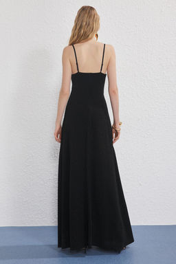 TRENDYOLMILLA Siyah A-Kesim Par?lt?l? Simli Orme Uzun S?k Abiye Elbise TPRSS25AE00175  фото 4