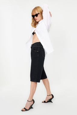 Siyah Yuksek Bel Denim Bermuda TWOSS24SR00023 - Trendyolmilla фото 3