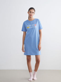 Bisiklet Yaka Bask?l? Kad?n Gecelik