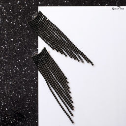 Серьги висячие со стразами Водопад ладья, цвет чёрный в серебре, 8см - Queen fair фото 2