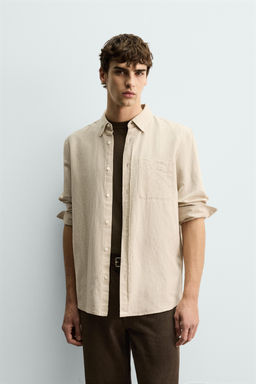 CAMISA REGULAR FIT LINO - ALGOD?N / Beige claro - Zara фото 2