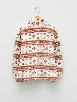 Dik Yaka Desenli Uzun Kollu Pel?? K?z ?ocuk Fermuarl? Sweatshirt - Waikiki фото 2