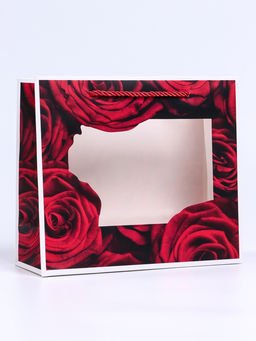 Цена за 2 шт. Пакет подарочный с окном Розы, 25?10?22 см