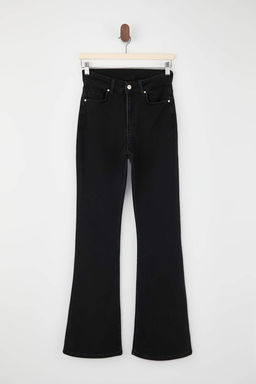 Siyah Yuksek Bel Flare Yumusak Ekstra Esneyen Orme Kot/Jeans TWOSS26JE00091