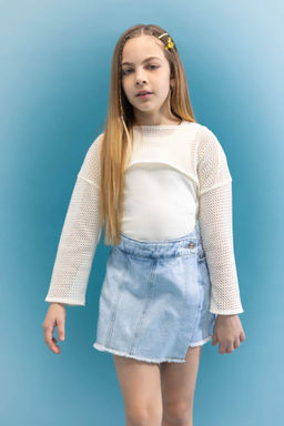 K?z Cocuk Relax Fit Bisiklet Yaka Ribana Uzun Kollu Tisort - Defacto фото 2