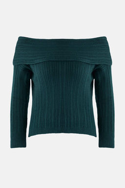 Zumrut Yesili Yumusak Dokulu Carmen Yaka Triko Kazak TWOAW25KZ00076