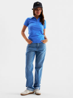 Футболка поло женская MINAKU: Basic line, васильковая, размер 48