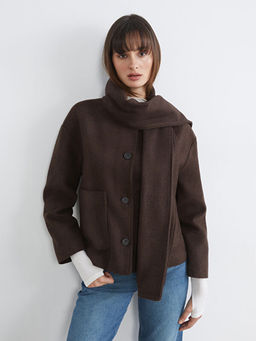 Y?n Kar???ml? Atk?l? Kad?n Ka?e Ceket