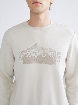 Bisiklet Yaka Bask?l? Erkek Sweatshirt