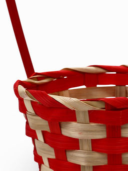 Корзина плетёная для хранения, 13×13×9.5 см, ручка h=21 см, бамбуковая, красно-бежевая, Greengo