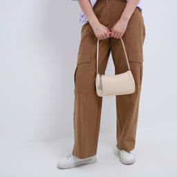 Сумка багет из текстиля, Nazamok, 23*13*5 см, бежевый цвет  фото 2