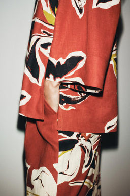 FLORAL PRINT LINEN BLEND TROUSERS - Zara фото 4