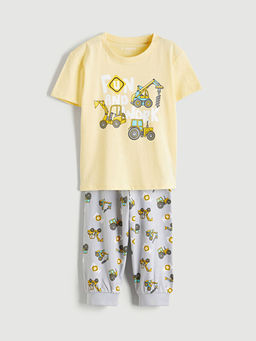 Bisiklet Yaka Bask?l? Erkek ?ocuk Pijama Tak?m?