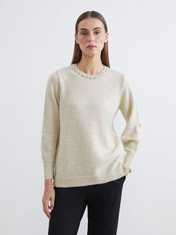 Bisiklet Yaka Ta?l? Kad?n Triko Kazak