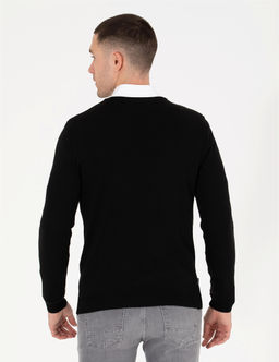 Siyah Slim Fit V Yaka Basic Triko Kazak - Pierre cardin фото 5
