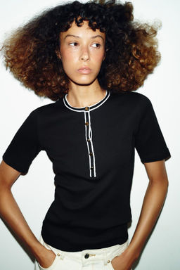 CONTRAST PIPING T-SHIRT - Zara фото 2