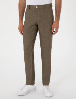 Haki Slim Fit %100 Keten Klasik Pantolon