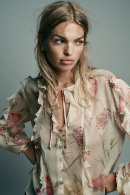 SEMI-SHEER FLORAL PRINT SHIRT - Zara фото 7