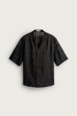CAMISA SEMITRANSPARENTE JACQUARD CUADROS / Negro