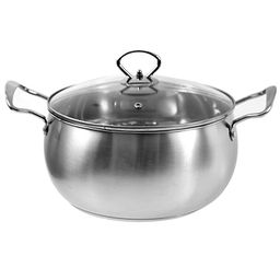 "Яблоко" Набор кастрюль из нержавеющей стали 5 штук: 16х9см 1,8л; 17,5х9,5см 2,4л; 19,5х10,5см 3,2л; 21х11см 4л; 23х12,3см 5,2л, крышки стеклянные, ручки нержавеющая сталь, матовые, сферическая форма, с теплораспределительным дном 0,5см, цветная коро