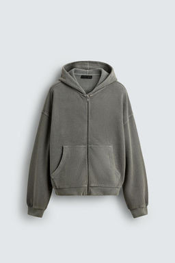 SUDADERA WAFFLE LAVADA CAPUCHA / Gris claro - Zara фото 6