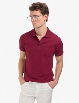 Bordo Slim Fit %100 Pamuk K_vr_lmaz D__meli Polo Yaka Basic Ti__rt