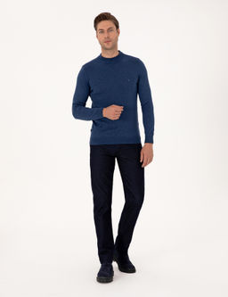 _ndigo Melanj Slim Fit _eyrek Yaka Basic Triko Kazak