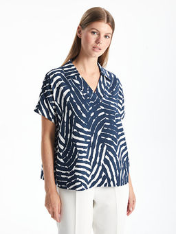 Polo Yaka Desenli Kad?n Bluz