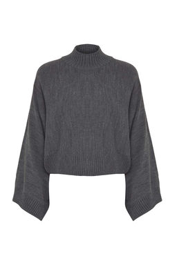 Antrasit Genis Kal?p Ispanyol Kol Triko Kazak TWOAW23KZ01838