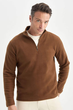 Siyah Tuylenme Yapmayan Soguk Gecirmez Regular Fit Dik Yaka Fermuarl? Polar Sweatshirt - Defacto фото 6
