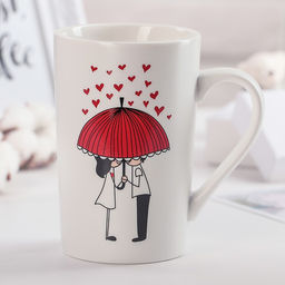 Кружка Доляна Зонт на двоих, 380 мл, фарфор, белая