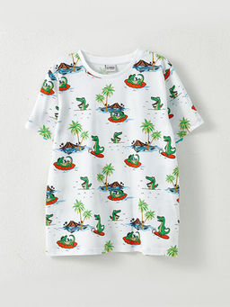 Bisiklet Yaka Bask?l? K?sa Kollu Pamuklu Erkek ?ocuk Ti??rt