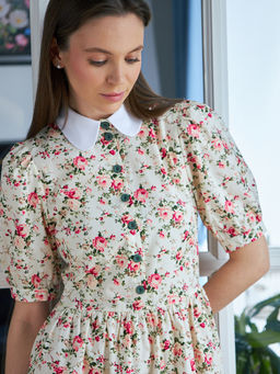 Платье хлопок OD-790-6 молочный мелкий цветок