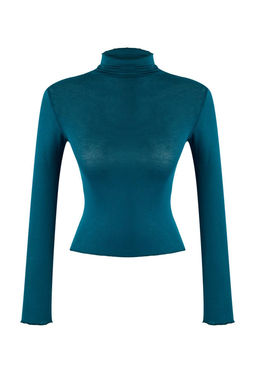 Zumrut Yesili Transparan Dik Yaka Esnek Normal Boy Orme Bluz TWOAW26BZ00266