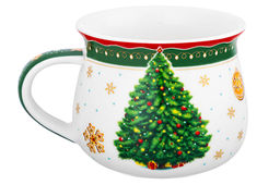 Кружка 250 мл 11*8,5*7 см Новогодняя елка зеленый узор, бочонок NEW BONE CHINA - Elan gallery фото 9
