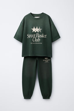 WASHED EFFECT SLOGAN T-SHIRT AND JOGGERS SET